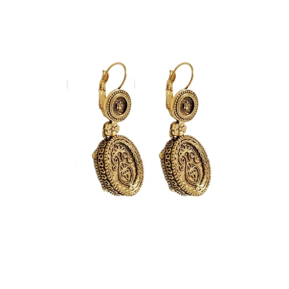 Victorian Gold Gilt Etruscan Revival Oval Drop Earrings, 1800s